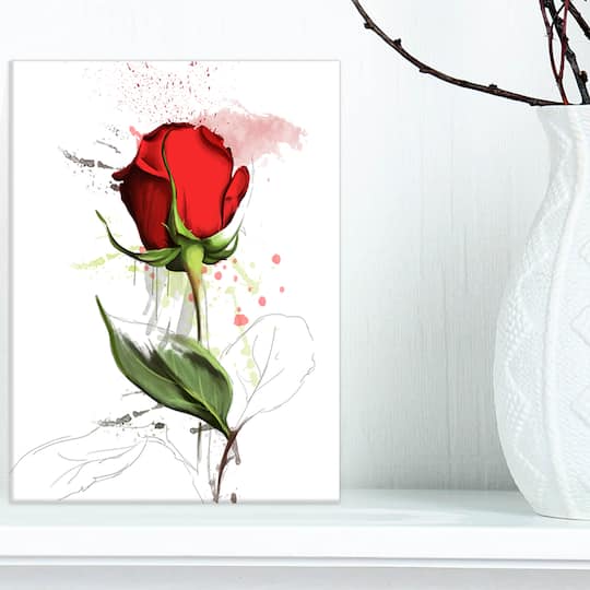 Designart - Red Rose Hand drawn